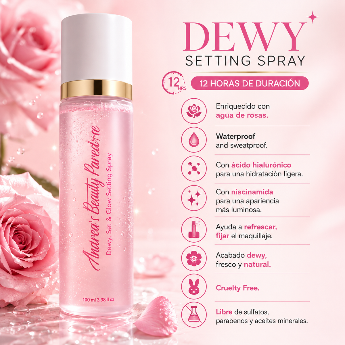 Dewy, Set & Glow Setting Spray infused with Rose Water Waterproof